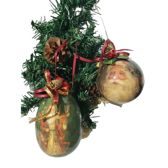 Unbranded Other - 2 Lot Vintage Paper Mache Christmas Ornaments Of Santa: 1 Egg, 1 Round